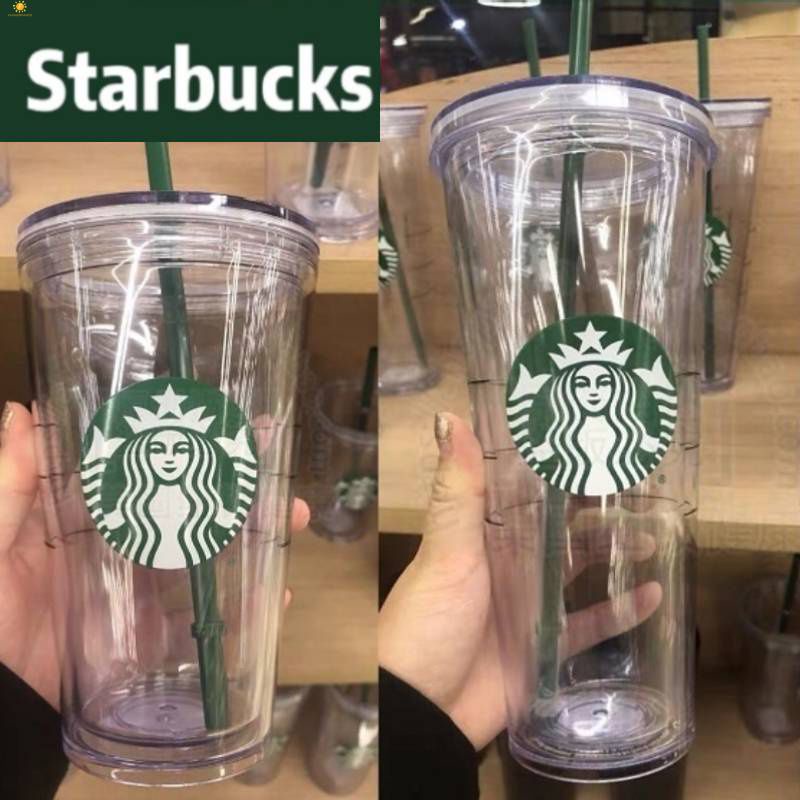 Starbucks 2 Pack Reusable Venti Frosted Cold Cup with Lid and Green Straw w/stopper, Size: One Size