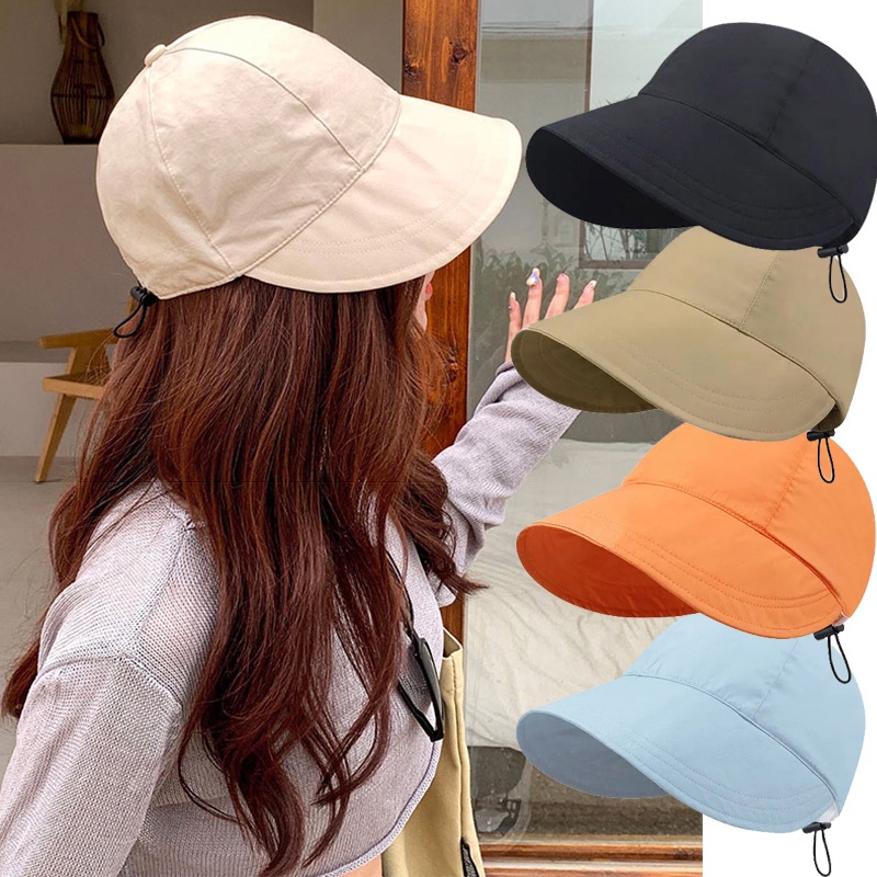 Ladies Korean Style Beach Hats / Drawstring Wide Brim Folding Caps