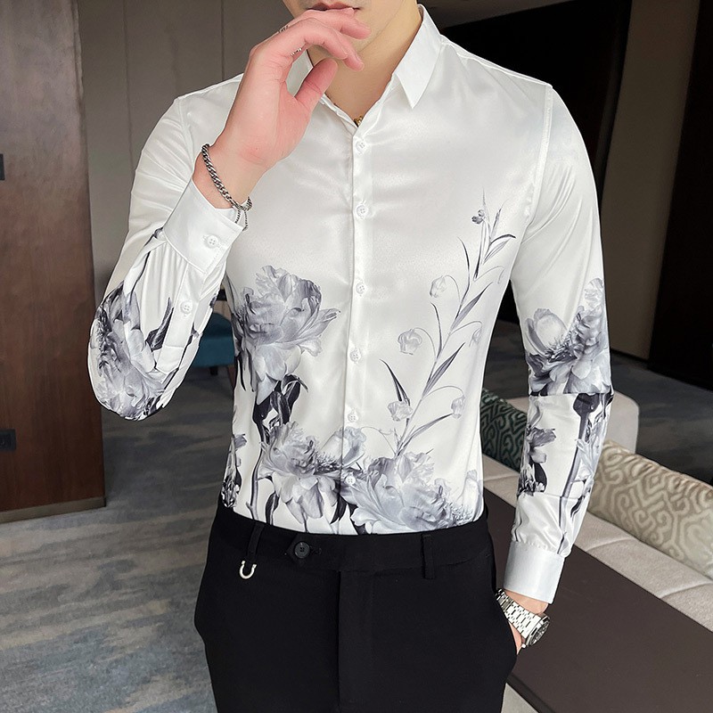 Floral Printed Mens New Fashion Long Sleeve Dress Shirt