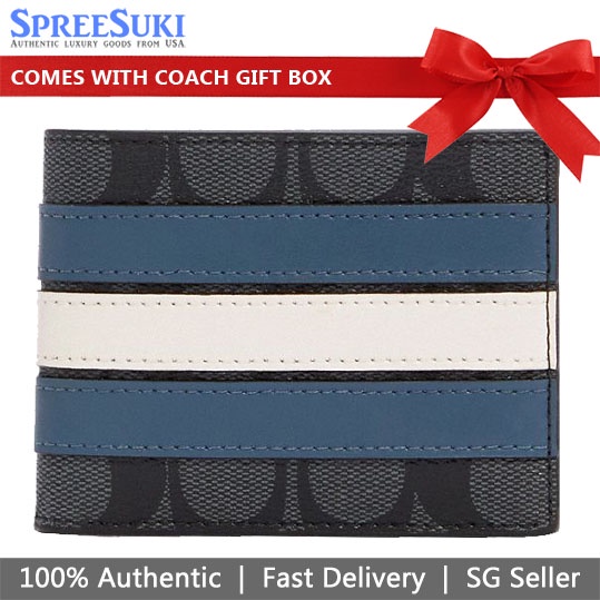 Coach Men Men Wallet In Gift Box Slim Billfold Wallet Black Midnight Navy Dark Blue Chalk Off White 3004 Shopee Singapore