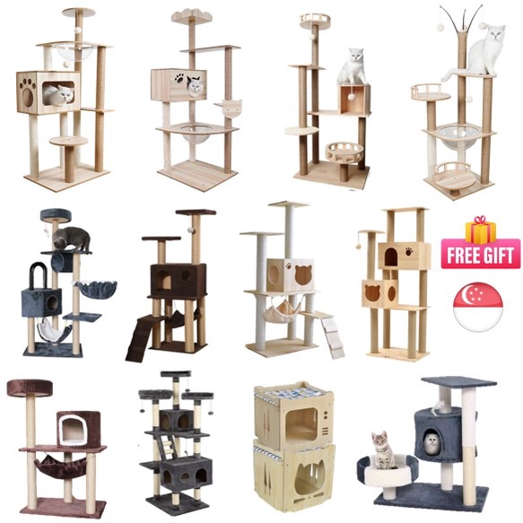 [SG Seller] Cat Tree House Condo Tall Wooden Plush Kitten Adult Cat