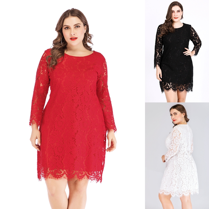 Red lace dress hot sale plus size