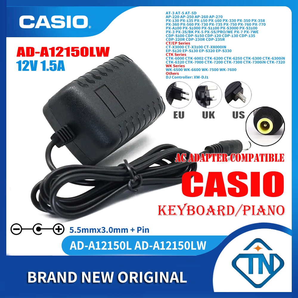 12V 1.5A AD A12150LW AC Adapter for Casio CDP 120 CDP 130 CDP 135 CDP 220R BK CDP 230R BK SR Keyboard Piano Power Supply Cord Shopee Singapore