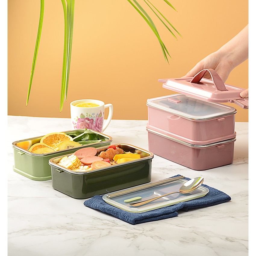 1 Set 1000/1500ML Lunch Box 3 Grids Hidden Handle Bento Box Buckle