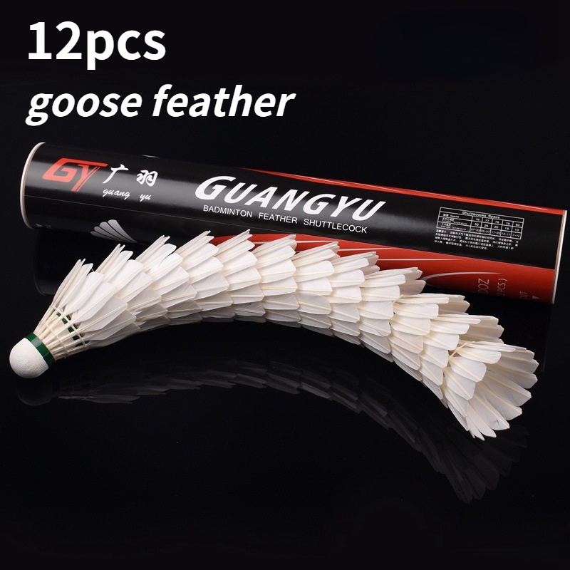 GY 12Pcs Goose Feather Shuttlecocks Durable Badminton High Tenacity
