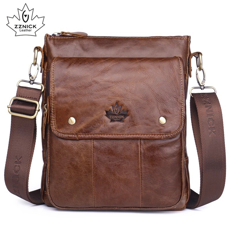 100% Cow Leather Men Shoulder Bag Sling Bag (M) Size ZZNICK ZNIXS
