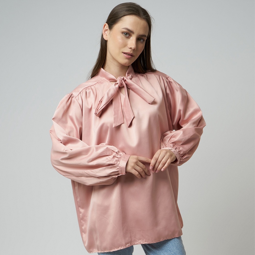 Monellina Blouse Oversize Wanita Satin Velvet - Gambar 3