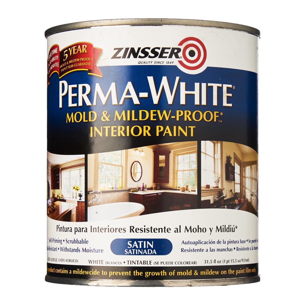 Zinsser PermaWhite Mold & MildewProof Interior Paint (Satin) 1 Gallon