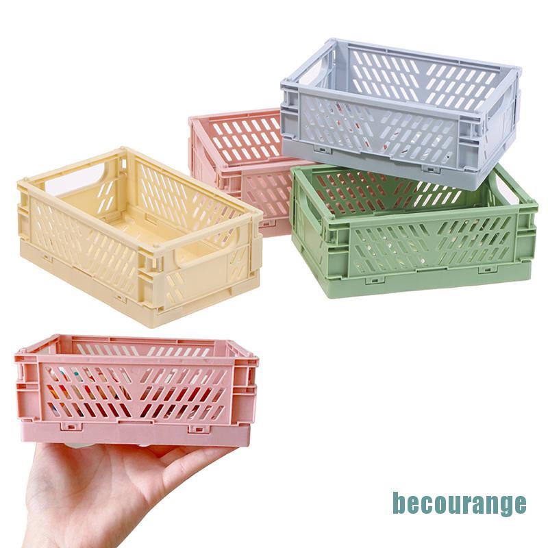 becourange]Folding Collapsible Plastic Storage Crate Box Stackable
