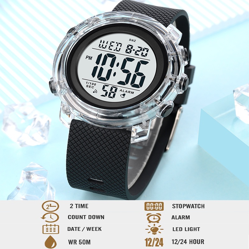 Skmei Fashion Led Watches for Men Transparent Dial Case PU Strap ...