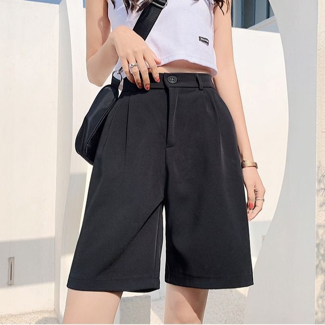 Ready Stock Women s Casual High Waist Shorts Knee Length