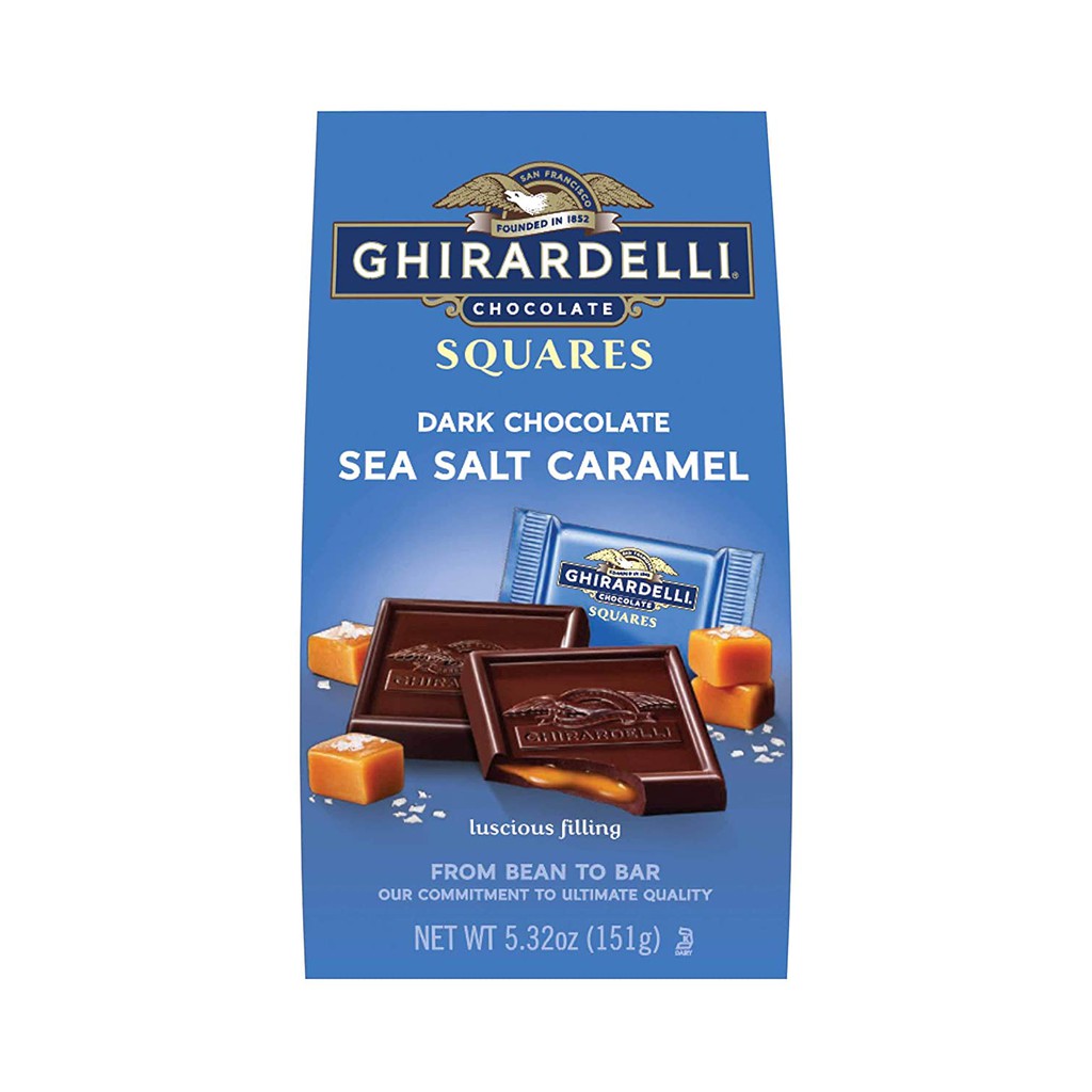 🇺🇸 GHIRARDELLI DARK CHOCOLATE SEA SALT CARAMEL SQUARES MEDIUM BAGS 150g