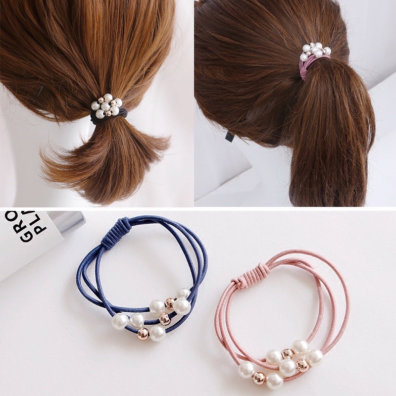 Three strands of pearl hair ring head rope tied hair cute hair