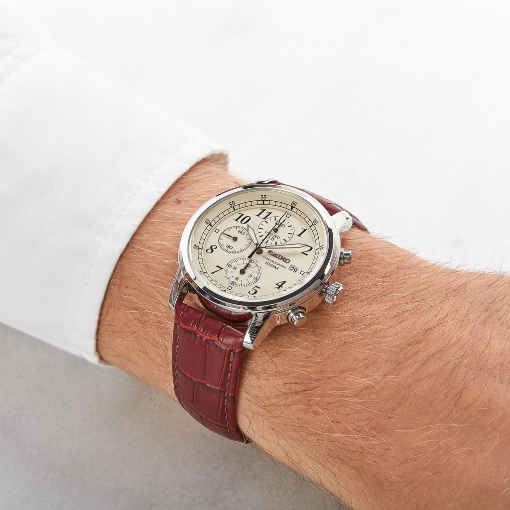 Original Seiko SNDC31P1 Chronograph Cream Dial Brown Leather Strap Men Watch Shopee Singapore