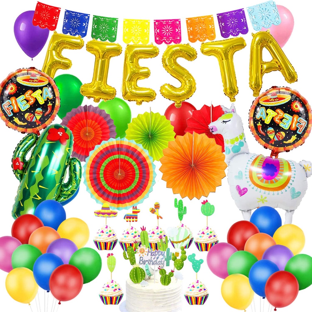 Fiesta Party Colorful Birthday Decorations Paper Balloons Mexican ...