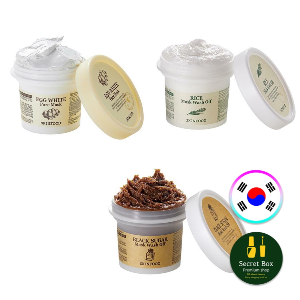 SKINFOOD Wash Off Mask Egg White, Black Sugar,Rice 120g Shopee Singapore