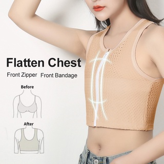 Women Ice Silk Breathable Chest Binder Tomboy Lesbian Transgender Corset  Tops Vest Front Zipper Short Bandage Breast Binder