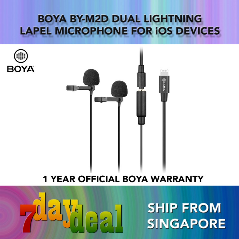 BOYA BY-M2D Dual Lapel Lavalier Microphone (For iP) | Shopee Singapore