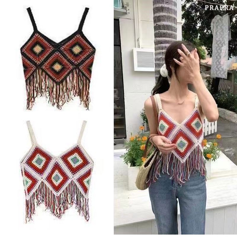 Fashion Bohemian Tassel Women Tops Lace Crochet Outer Wear Lingge Sleeveless Camisole Tank Top Shopee Singapore