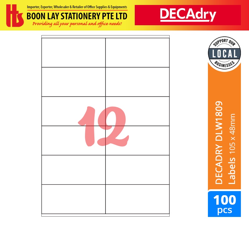 DECADRY DLW1809 Labels 105x48mm (100sheets/box) | Shopee Singapore