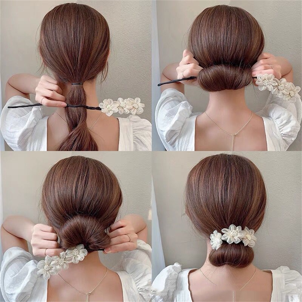 Fashion Elegant Yarn Flower Hairpin Bun Maker Twist Headband Lazy Hair