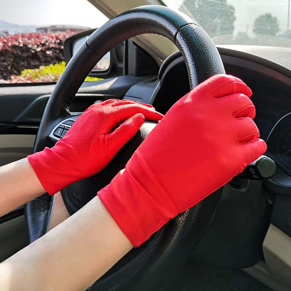 Summer Thin Pearlescent Solid Color Women Gloves Full Finger Driving Gloves Women Sun-shading Non-Slip Short Mittens