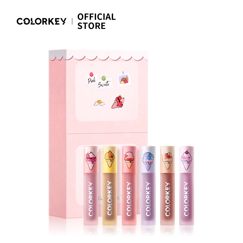Colorkey Ice Cream mini Lip Glaze Set Box Mirror Velvet Matte 6 Packs ...