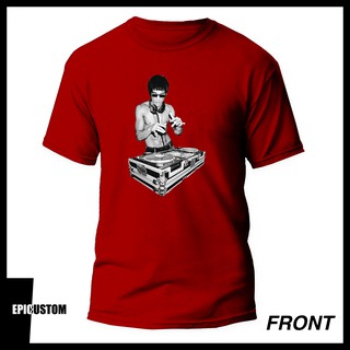 white grey and red graphic tee