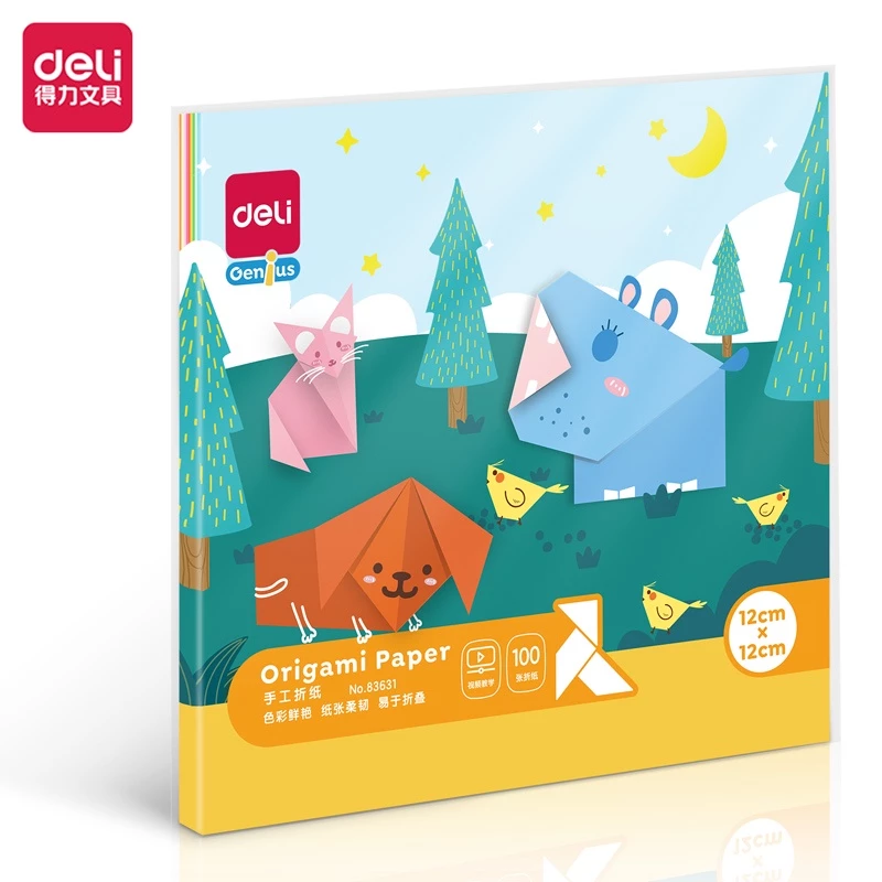 Deli Origami Paper / Kertas Lipat Origami 100 pcs 10 Warna Berbagai Ukuran 8363X - Gambar 3