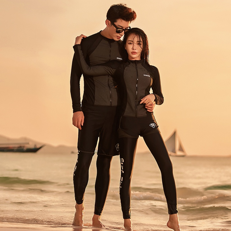 Long Sleeve Rash Guards Couple s Swimsuit Set Women Men Swimwear Black Swim Shirt and Leggings Plus Size Diving Snorkeling Beach Surf Wear Shopee Singapore