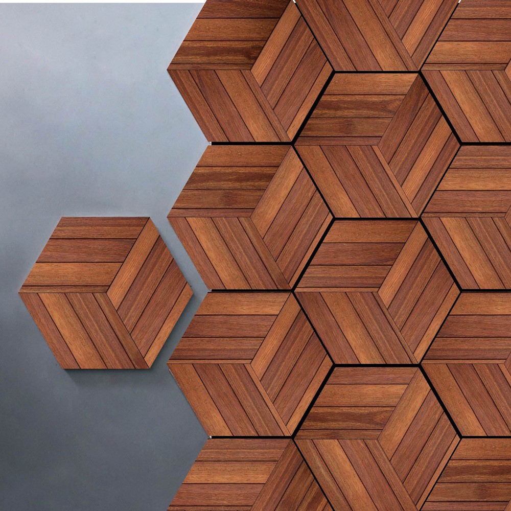 HOMELI 1 set/10 pcs Deep Wood Grain Hexagon Wall Floor Sticker DIY Tile