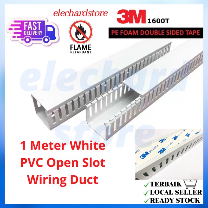 1 Meter White PVC Open Slot Wiring Duct Cable Trunking | Shopee Singapore