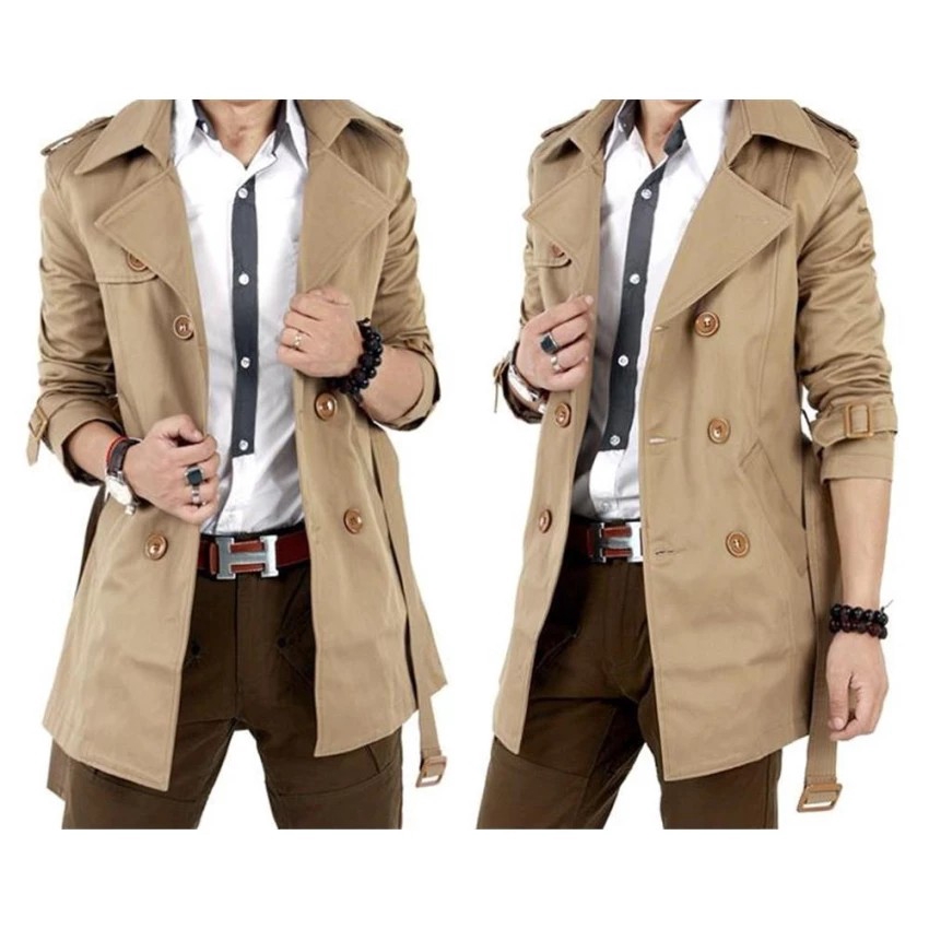 ready stock Men 's Winter Slim Double Breasted Trench Coat Jacket ...