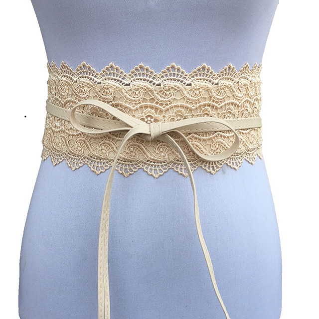 Bow Lace Waist Belt Lace Trimmed Wide Waist Belt A Bow Decoration
