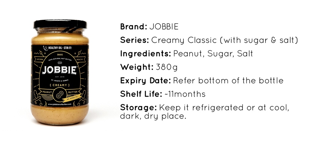 JOBBIE Creamy Classic Peanut Butter (380g) | Shopee Singapore