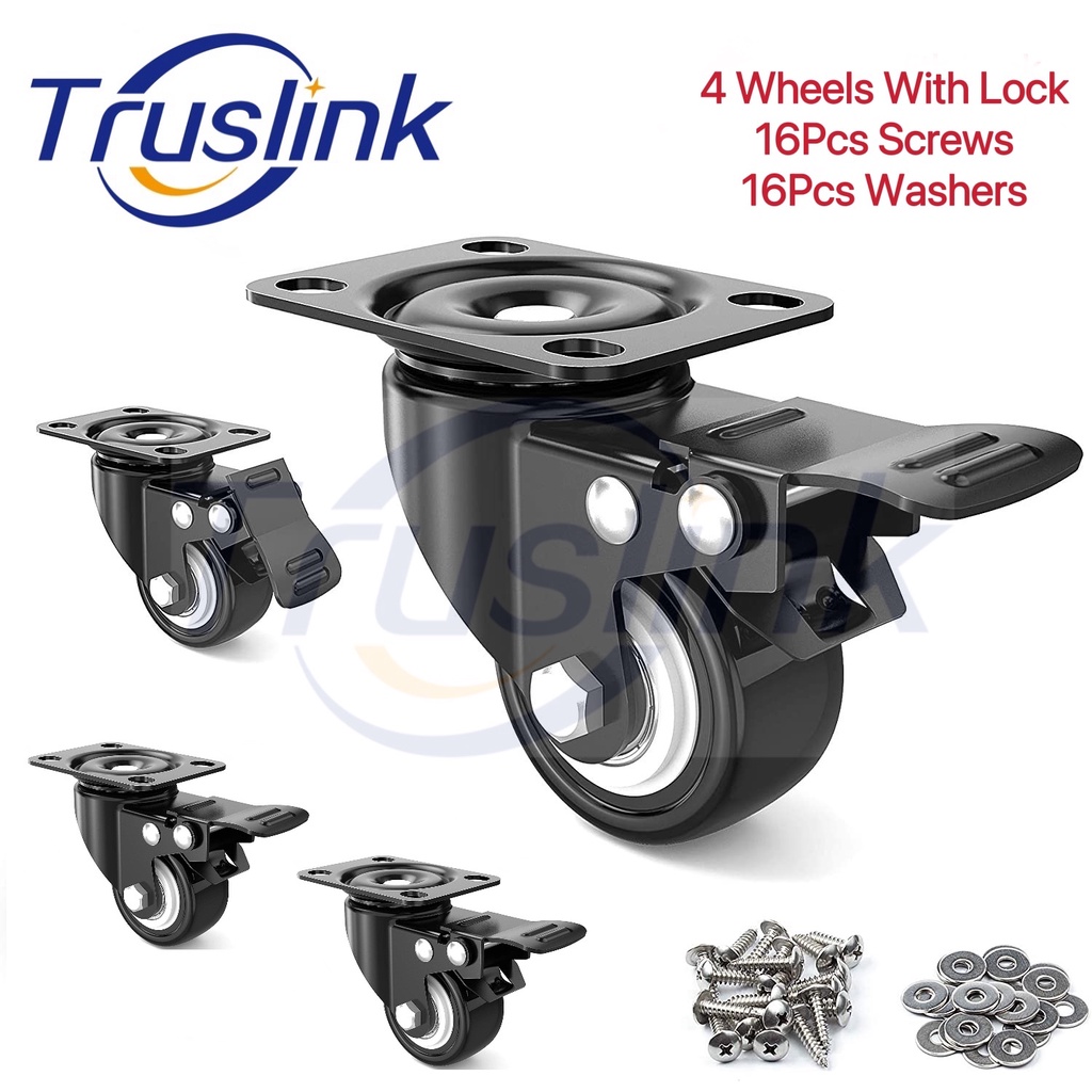 4Pcs 2 Inch Heavy Duty Castor Wheels With Locks Brakes FREE Screws