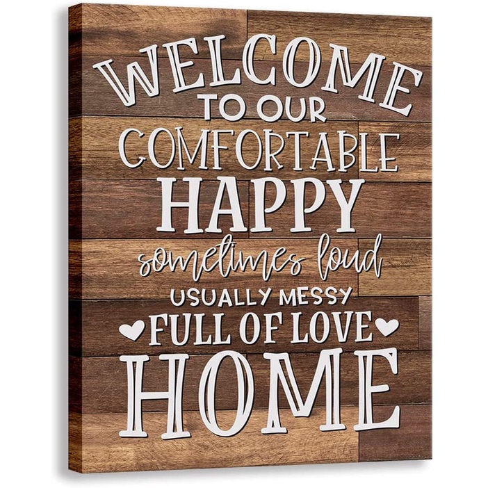 Kas Home Vintage Welcome Canvas Wall Art Farmhouse Rustic Funny Family Prints Decorative Signs Wood Background   Porch Wall Decor inch Welcome