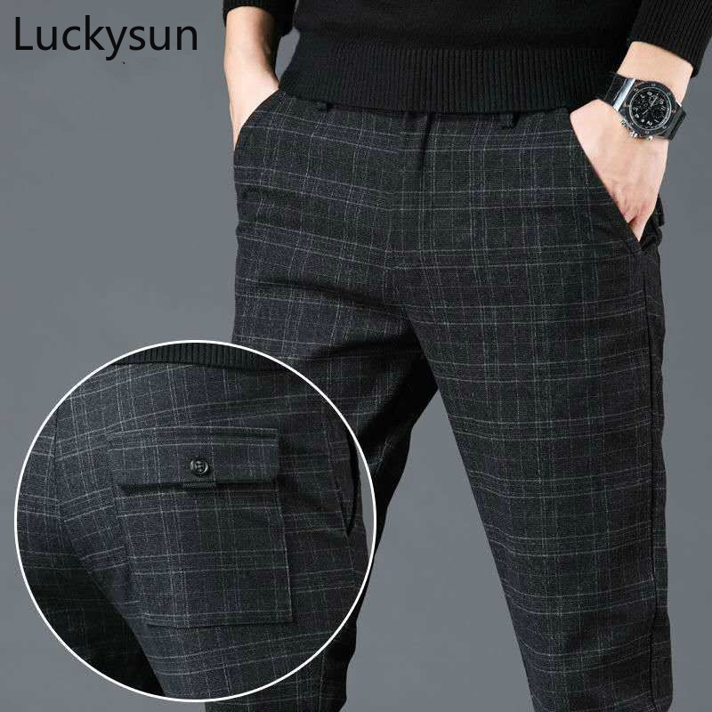 [28-38] Black Check Pants Men Korean Stretchable Slim Office Trousers Comfortable and breathable Long Pants Kurta