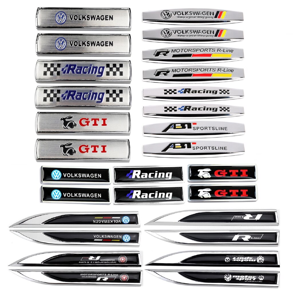 2pcs GTI ABT R line S Racing Metal Car Side Sticker Auto Rear Emblem ...