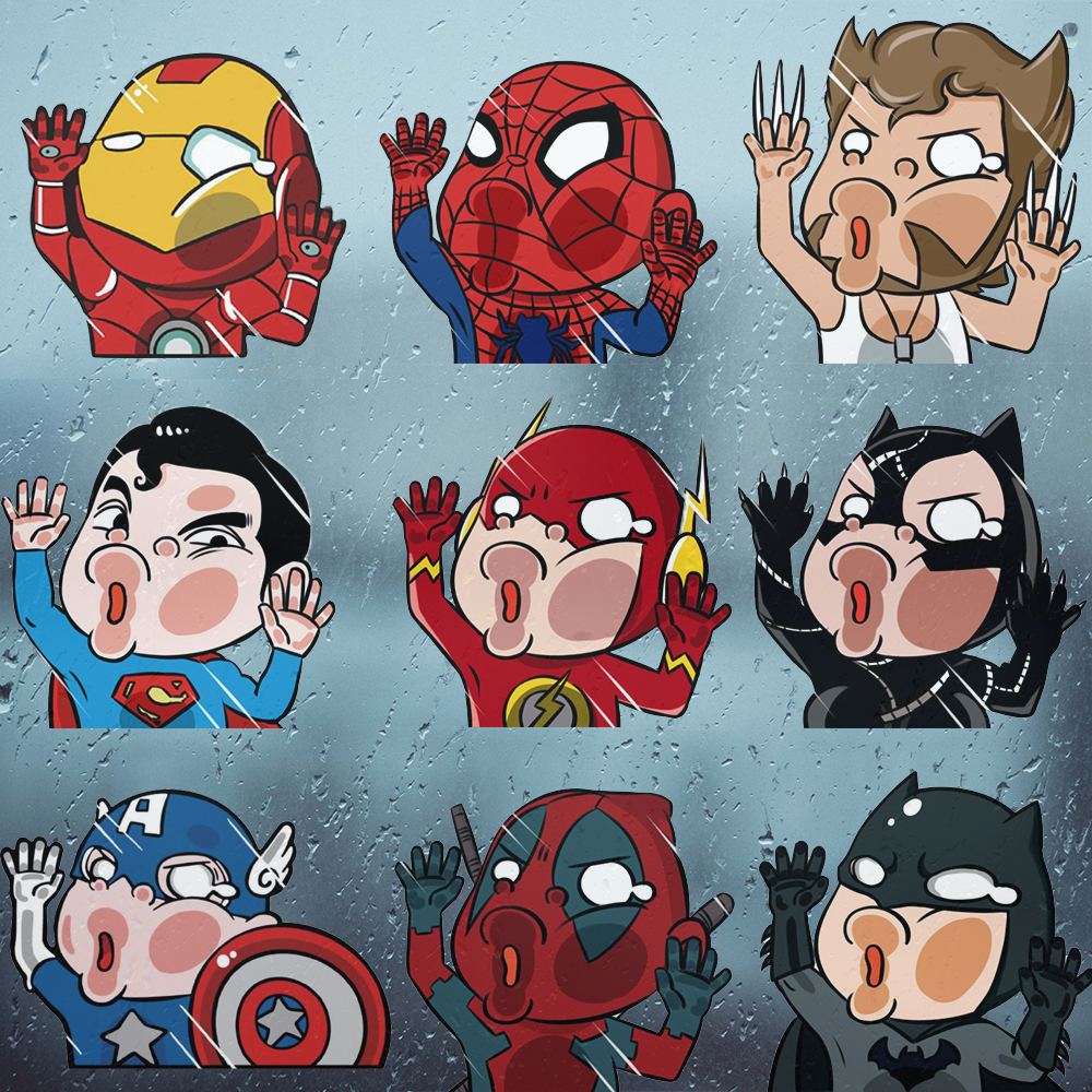 Funny  Marvel's The Avengers Superheros Batman Superman Face on Glass Adhesive Sticker for Car Windows Glass Door Wall Decor Waterproof