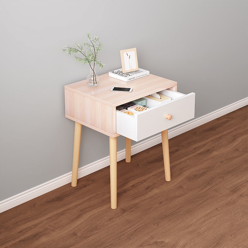 Bedside table simple modern bedside storage cabinet solid wood leg mini ...