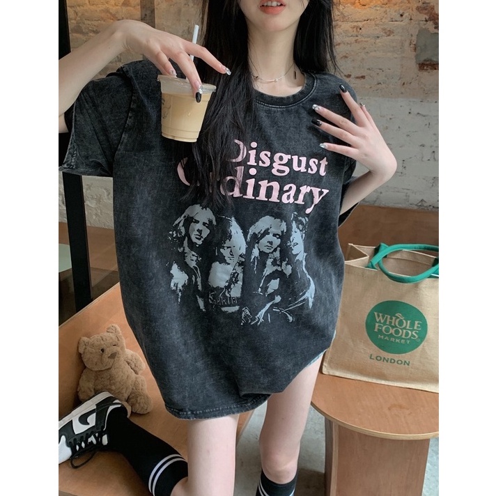 Fashion women's clothing/vintage/printing/short-sleeved/T-shirt/short drawstring/front shoulder/slim