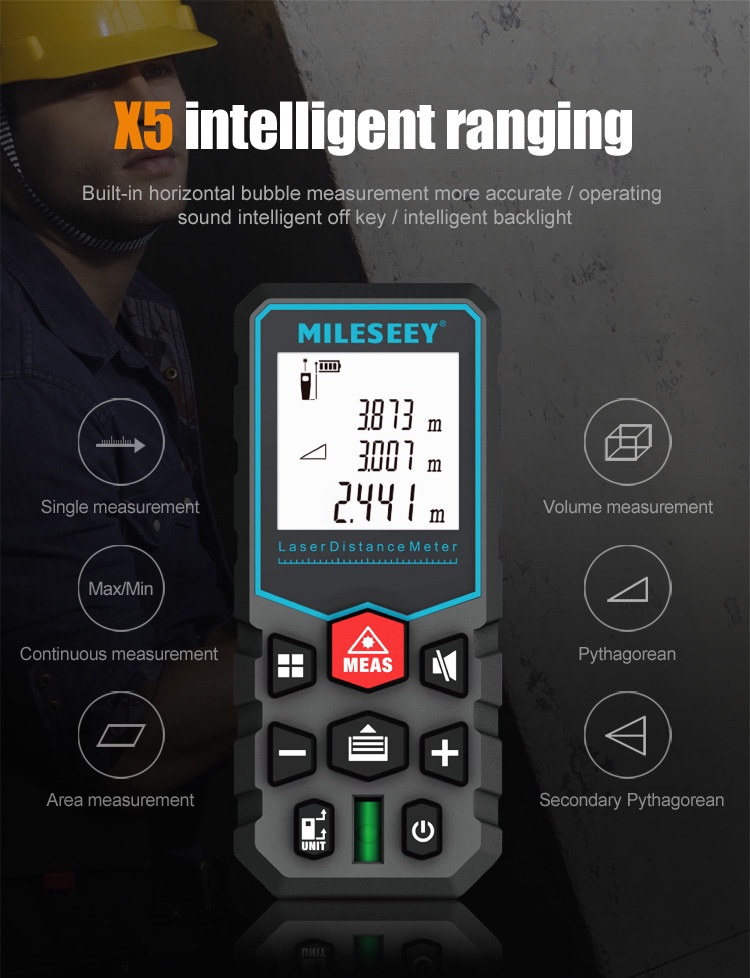 Mileseey X5 100M Laser Distance Meter M/Ft/In High precision ...