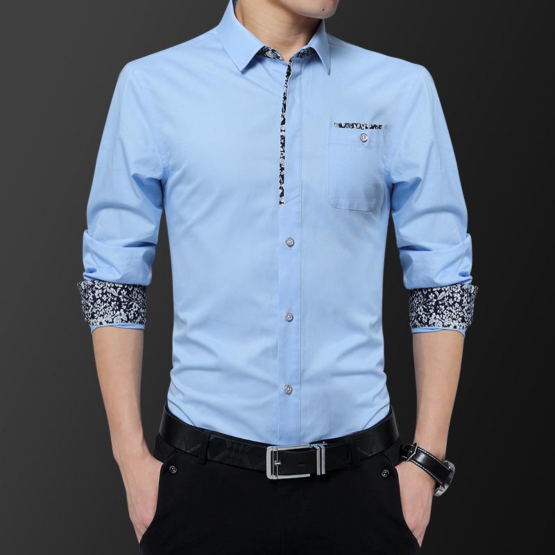 Red Shirt Men Business Casual Pattern Slim Fit Long Sleeve Shirts