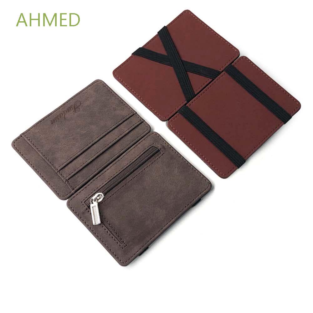 AHMED Mini Magic Money Clip Zipper Bag Men Card Holder Slim Wallet Multi  Slot Coin Purse Business Card Cover Card Case PU Leather Coin Pocket ID  Card ...
