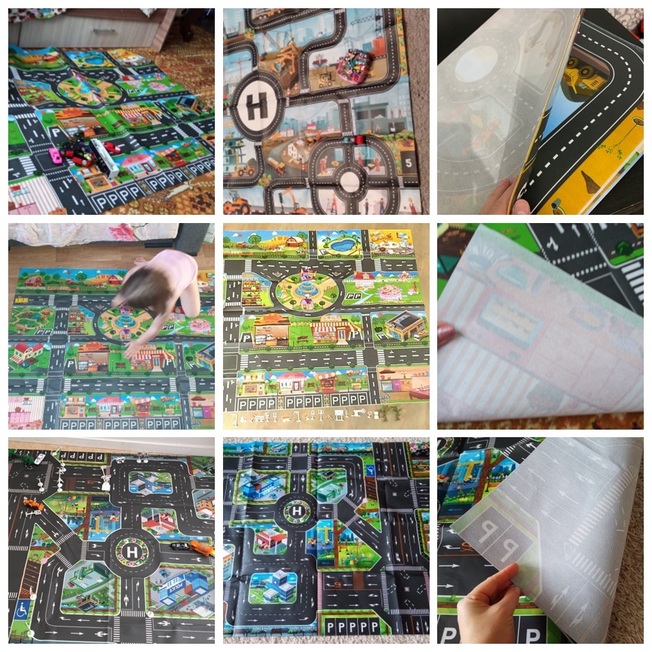 Baby Play Mat Road Map for Kids Cartoon Plastic Thin Traffic Rug Little Boys Girls Toys Playmat