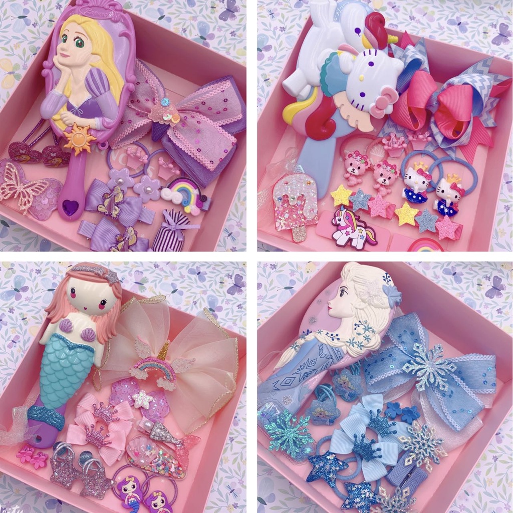 Gift Idea Kids Comb Set Hair Accessories kit For Kids Children Girls Toddlers Frozen Princess Hair Clip Rubber Band