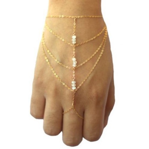 Gold hand chain with on sale ring