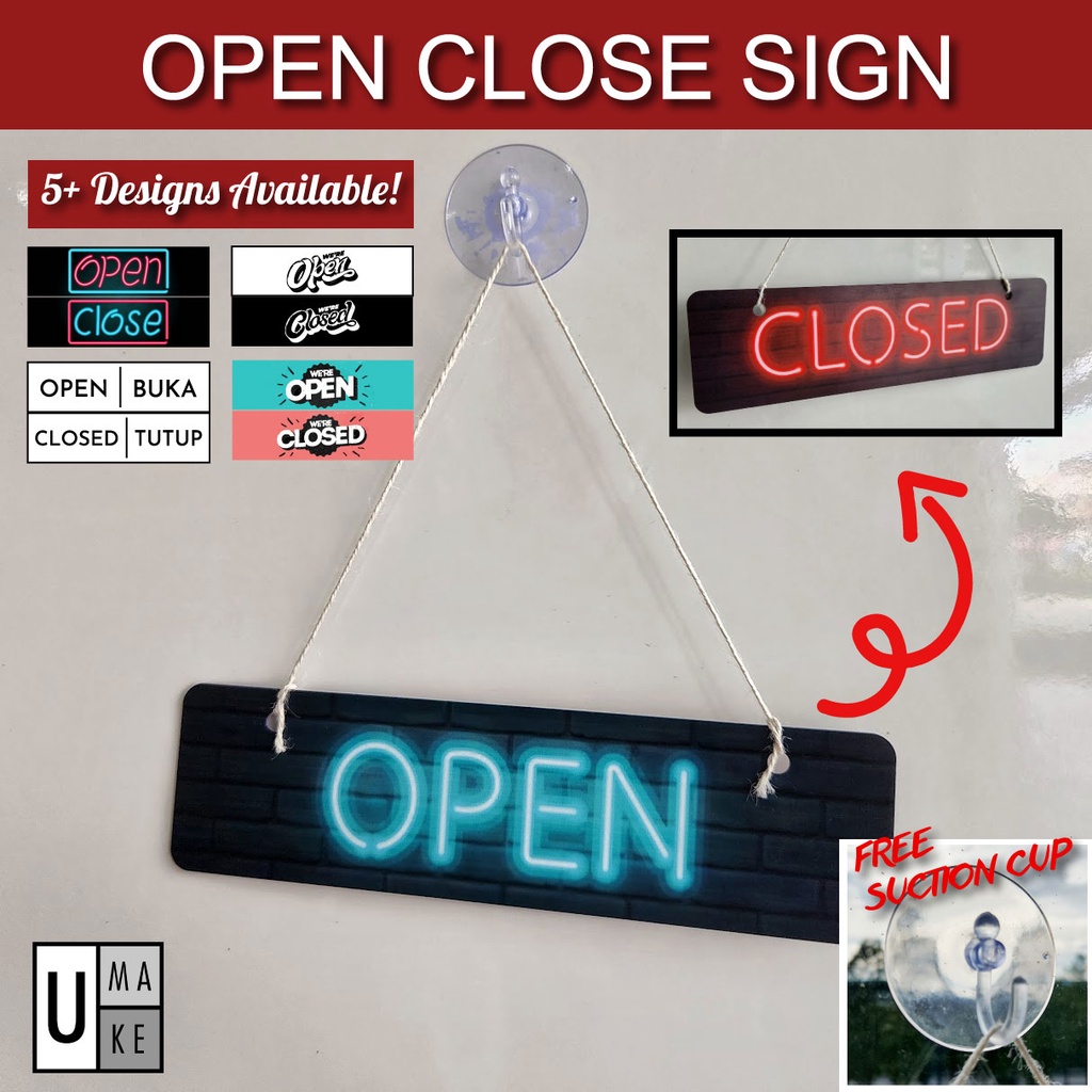 Open Closed Sign Printed NEON LIGHT EFFECT MINIMALIST VINTAGE (PRINTING ...