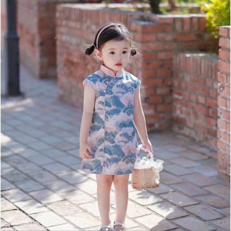 [SG Ready Stock] CS114 Girls Waves Traditional Cheongsam Qipao Faux ...
